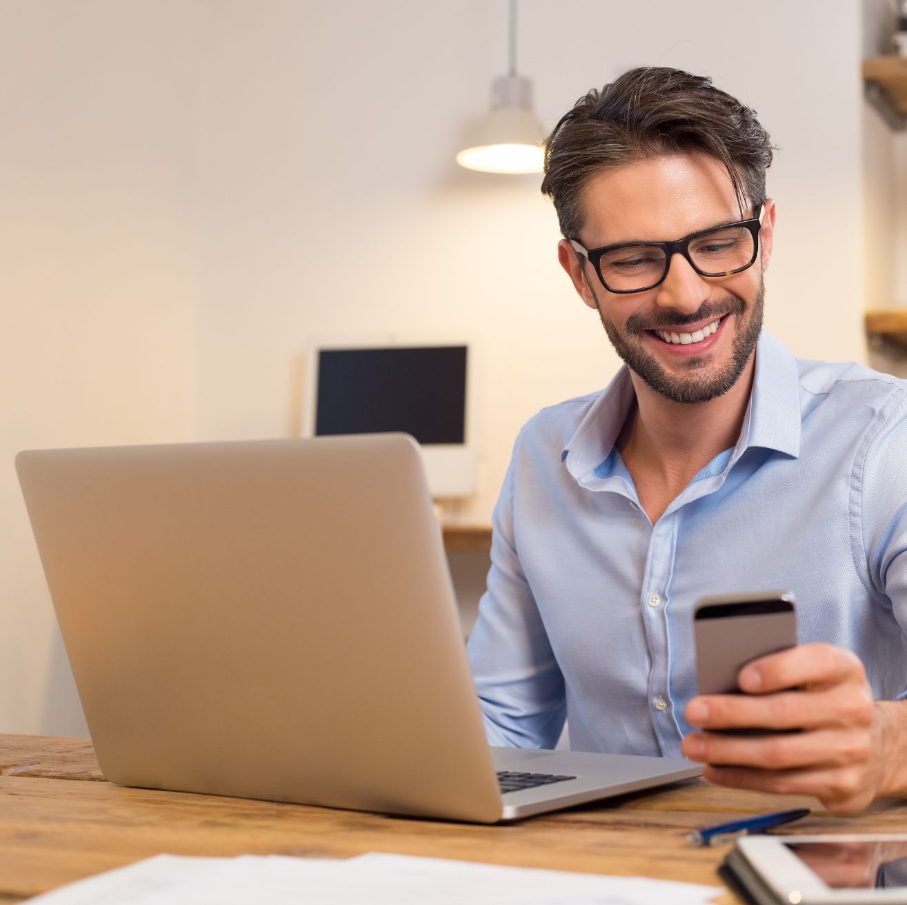 Smiling Person Using App